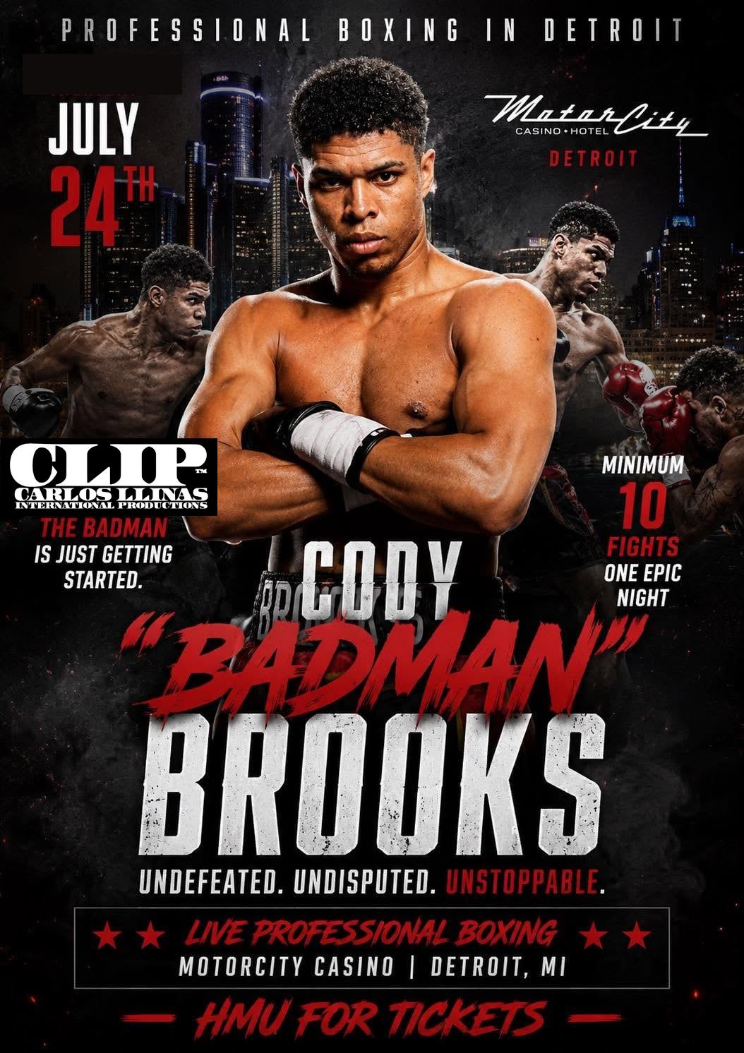Cody Badman Brooks official fight poster, July 24, Motor City Casino Hotel Detroit