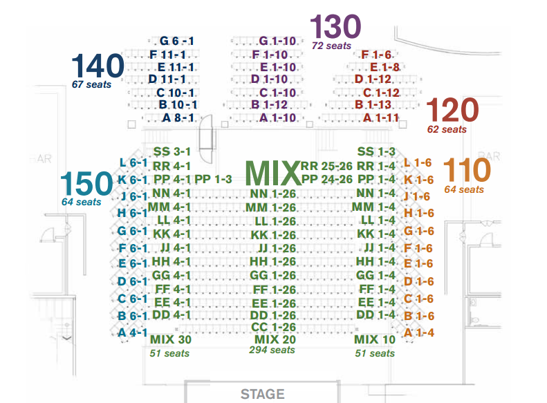Floor level seating map — Motor City Soundboard Theater