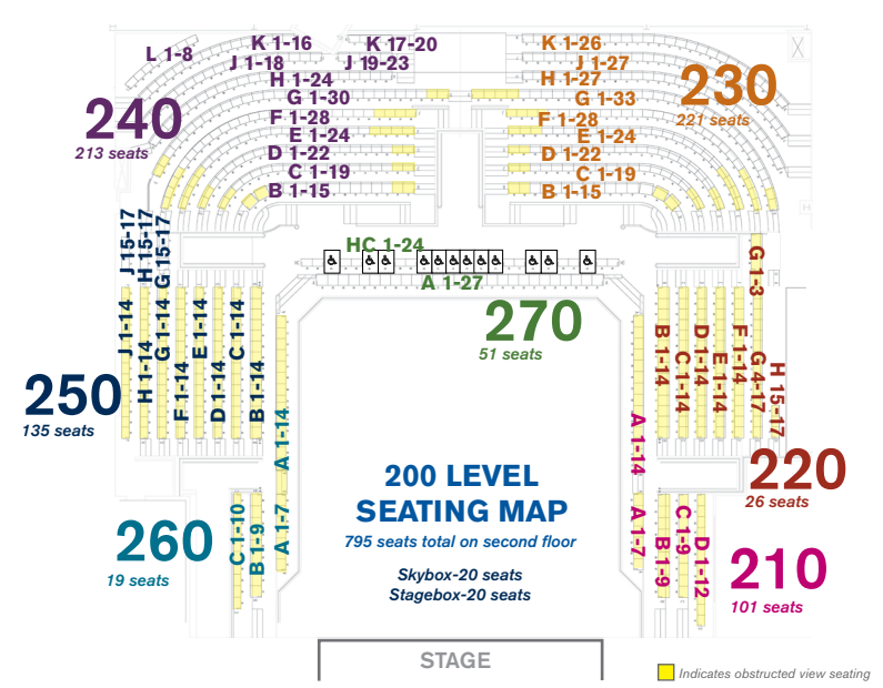 200 level upper seating map — Motor City Soundboard Theater